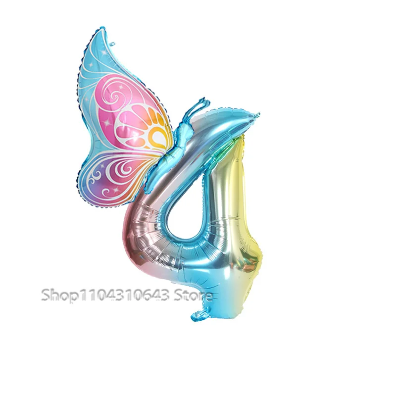 32 Zoll Farbverlauf Nummer 1-9 mit Schmetterlingsballon-Set für Kinder 1.-9. Geburtstagsfeier Dekoration Babyparty Brautparty Zubehör – Detail 5