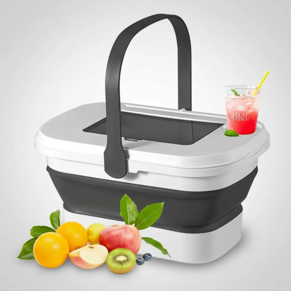 

Collapsible Picnic Basket 16L, Folding Storage with Lid Table, Waterproof Portable for Outdoor Camping Travel