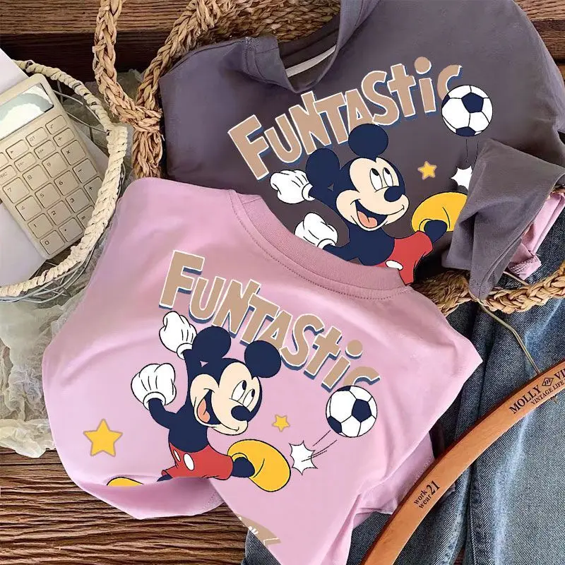 Disney Series Mickey เด็กฤดูใบไม้ผลิและฤดูใบไม้ร่วงนุ่มสบายแฟชั่นการ์ตูนสบายๆน่ารักผ้าฝ้ายปลอมชุดสองชิ้น