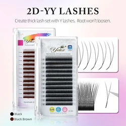 Yelix New 2D Volume Lashes Dark Brown Ultra-thin Y Lash Extension Lightweight Premade Fans Eyelash Extensions Single Tip 2D