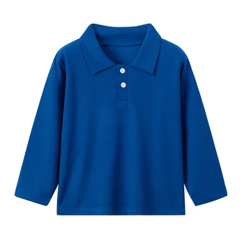 Kids Solid-Color Long-Sleeve Polo Shirt 5 Autumn children's solid color lapel long sleeve Polo shirt boys and girls casual Joker shirt handsome brother and sister dress 5