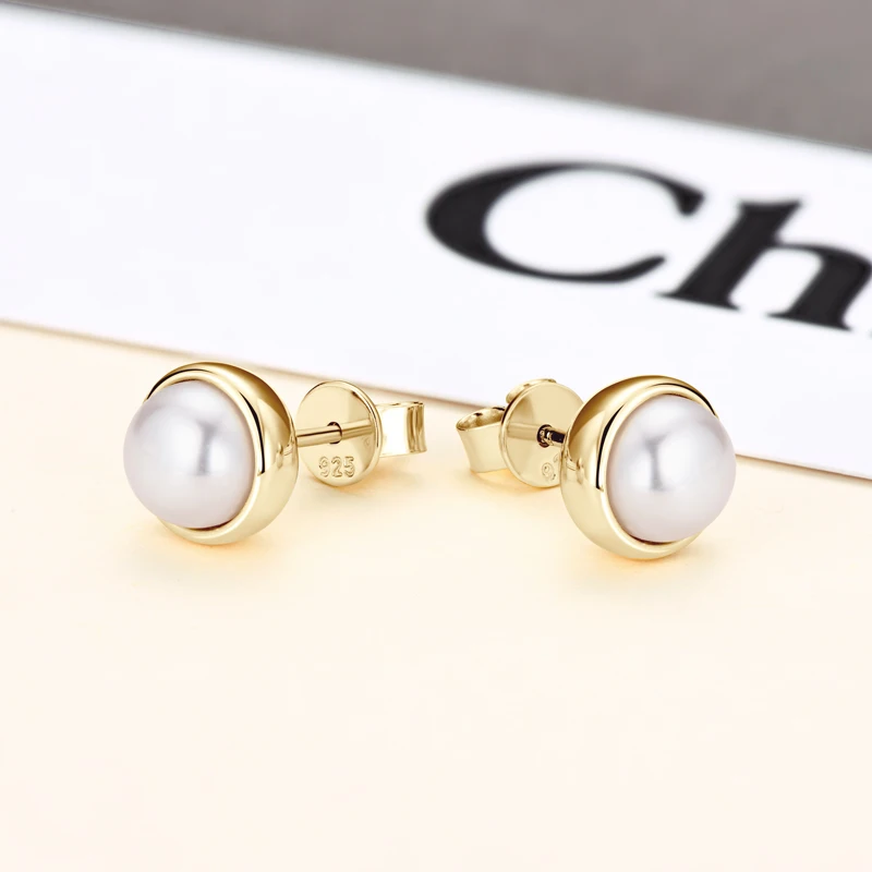 AINUOSHI Natural Freshwater Pearl Stud Earrings for Women Real 925 Sterling Silver Bezel Setting 3.5-4mm/6.5-7mm Pearls Earring