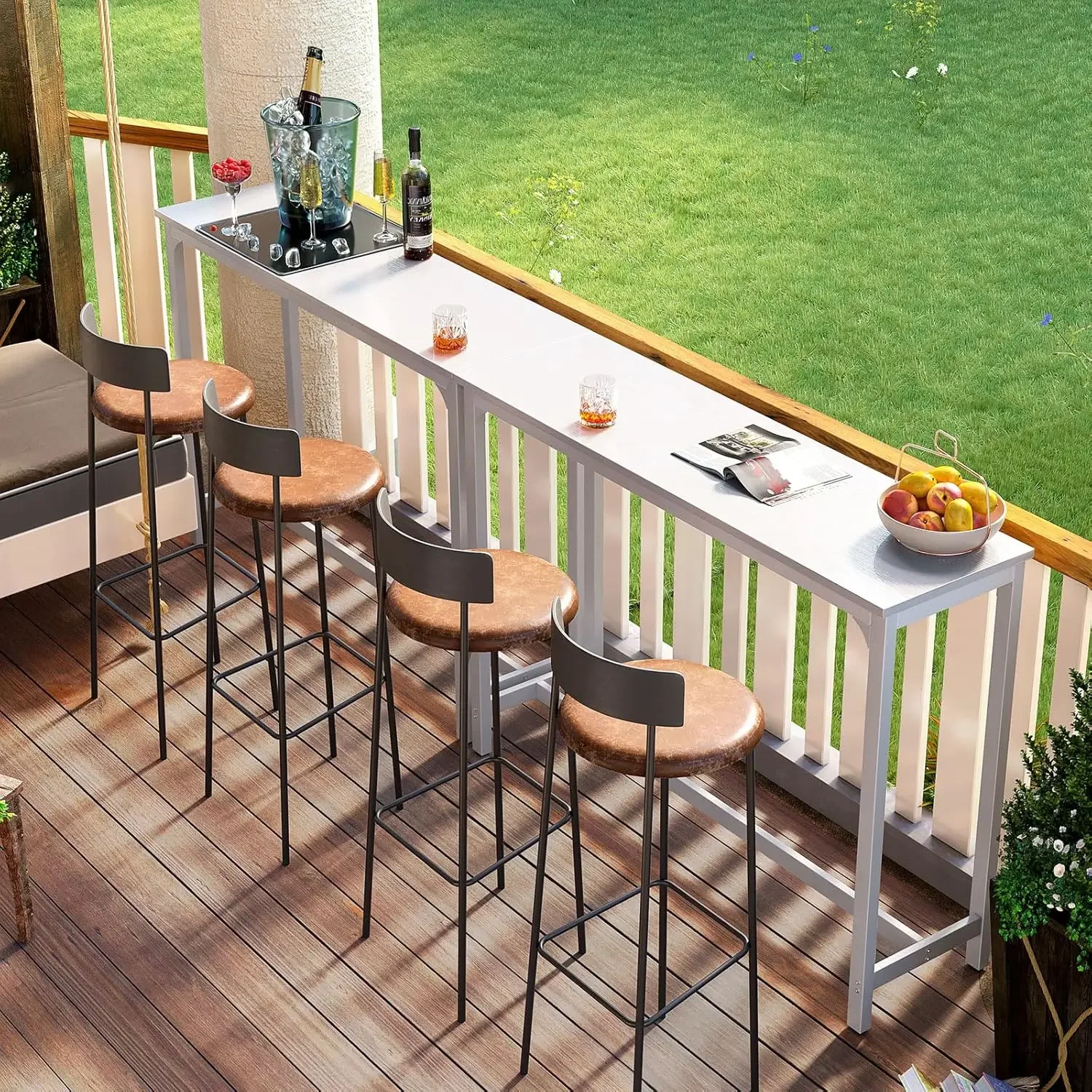 55 Inch Bar Table, Bar Height Pub Table, & Dining Counter Tables w/Sturdy Legs & Easy-to-Clean Top, Indoor use, White