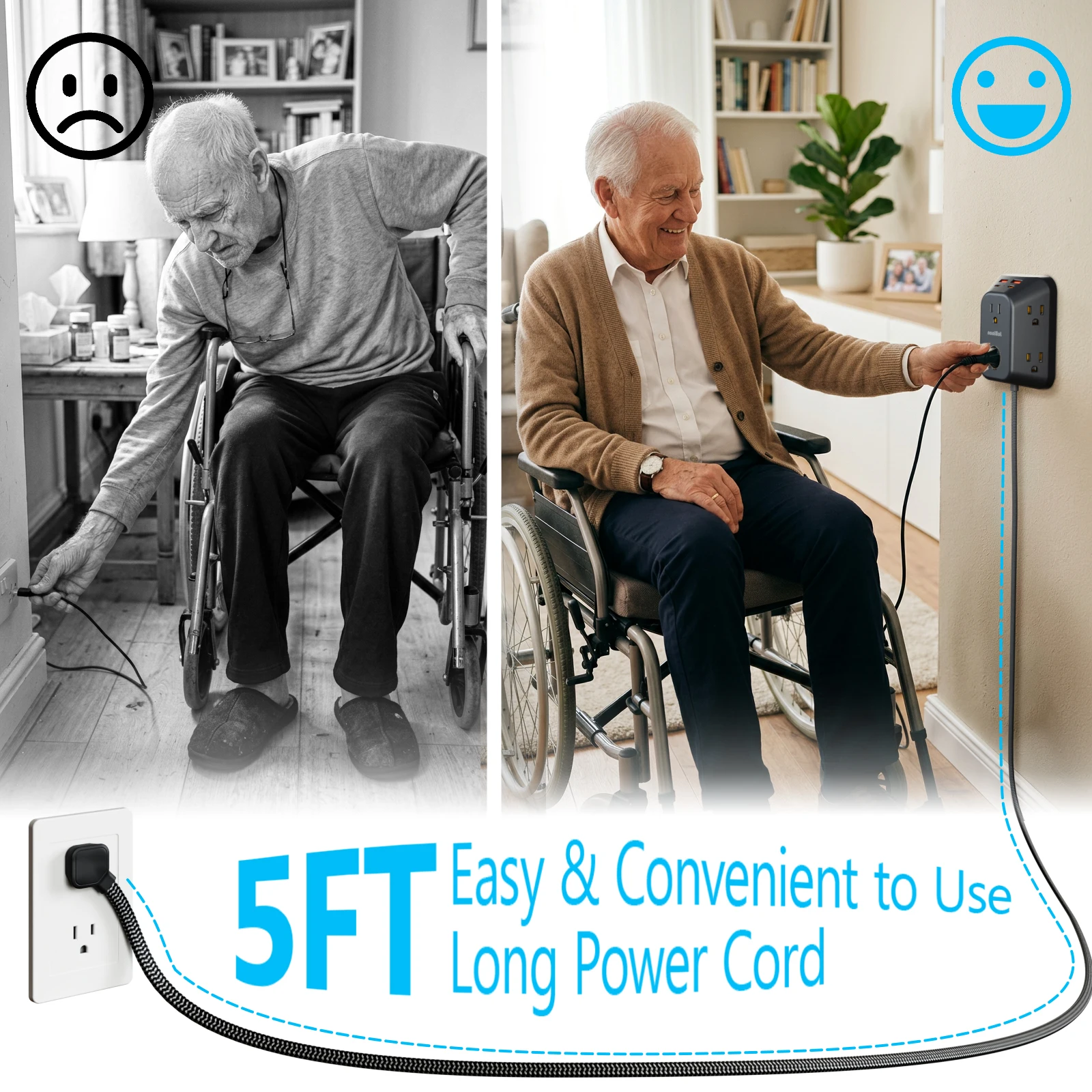 Power Strip with USB-C PD Fast Charging – US Plug Multi Outlet Extension Cord 4