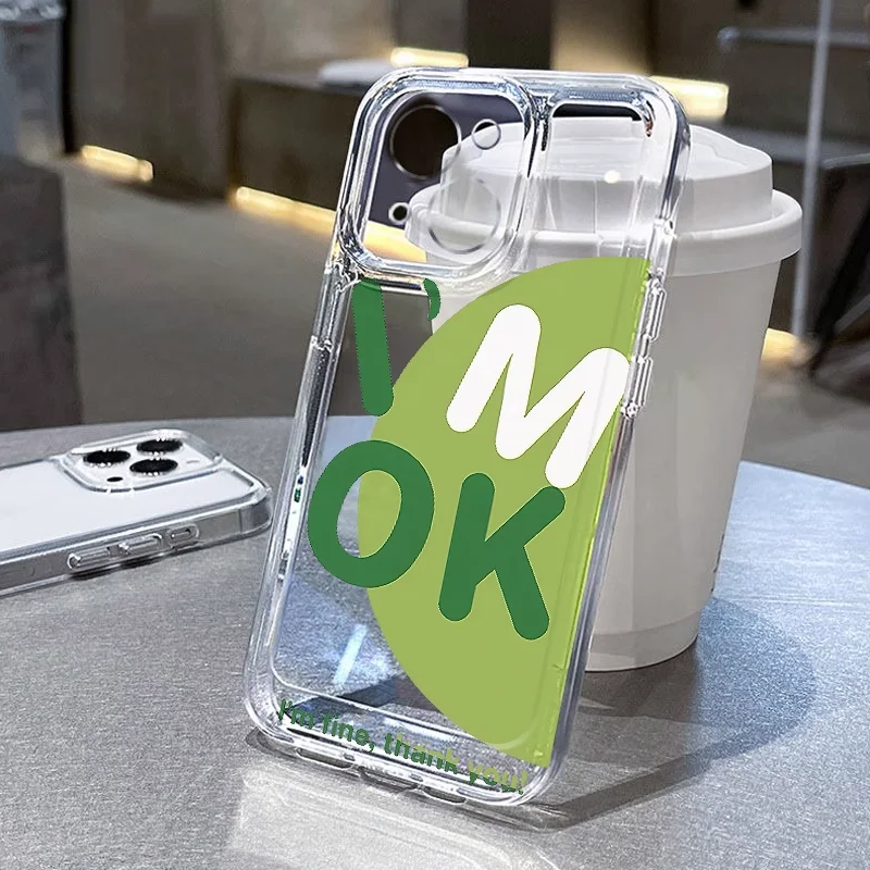 الأخضر الإنجليزية جمل قصيرة أنا موافق جراب هاتف آيفون 16 15 14 13 12 11 برو ماكس XR XS ماكس 7 8 Plus Mini Y2K المضادة للخدش #4