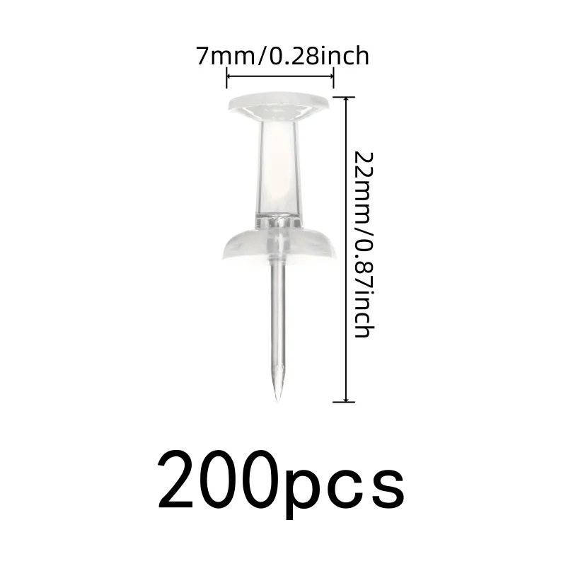 Clear Thumb Tacks 200 pcs, Transparent Clear Head, Easy Push Sharp Pin, for Calendar Pinning, Multipurpose