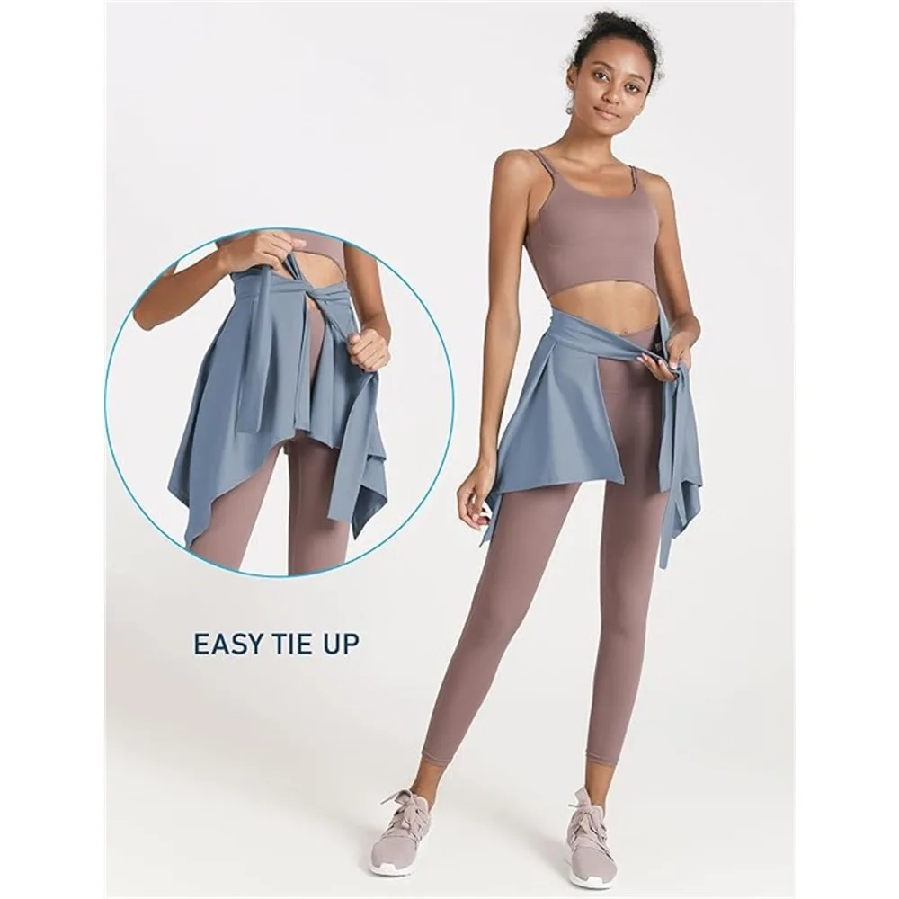 Women Solid Color Yoga Tennis Up Skirt Athletic Workout Running Tie Up Wrap Skirts Hip Covering Asymmetrical Scarf image 2