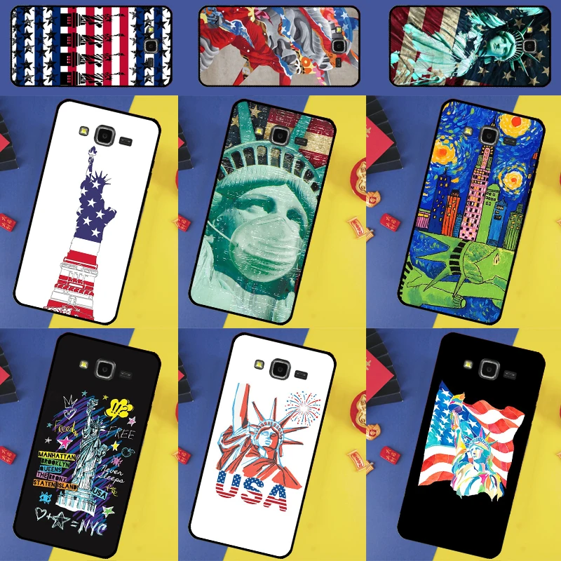 America USA Flag Statue of Liberty Case For Samsung Galaxy J3 J5 J7 J1 2016 A3 A5 2017 A6 A7 A8 A9 J8 2018 J4 J6 Plus Cover