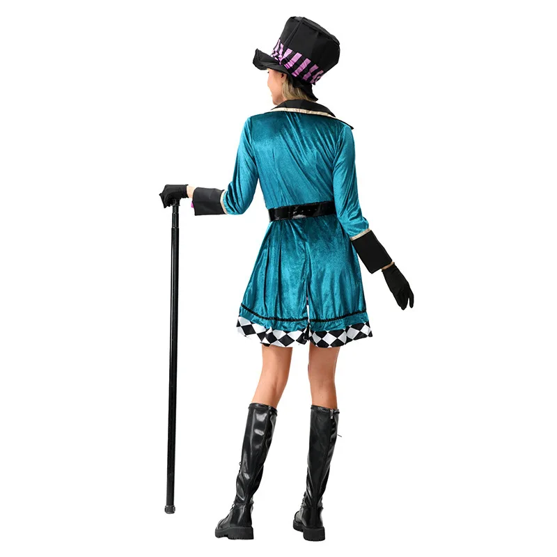 loween Alice Mad Hatter Silk Adult Magician Performance Costume Nightclub Animal Trainer Stage Performance Outfit Women's ...
