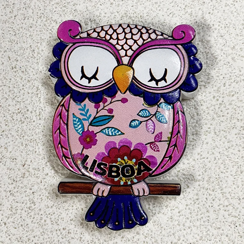 

3D Resin Fridge Magnet - Lisbon Owl - Portugal Travel Souvenir - Vibrant Floral Design - Home Decor