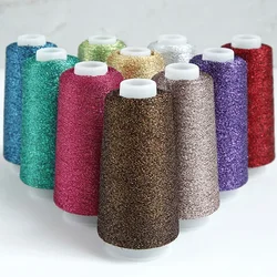 Hilo de tejer metálico con purpurina brillante, hilo de coser brillante dorado y plateado para tejer suéter de ganchillo, chal, hilo de punto