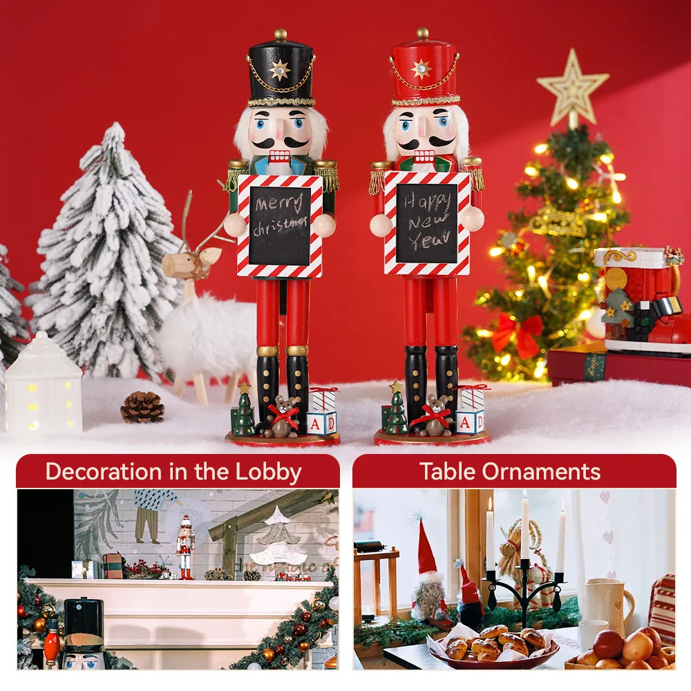 38CM in legno schiaccianoci bambola soldato scrittura a mano schiaccianoci burattino statua ornamento di natale regalo di natale decorazione dell'ufficio domestico