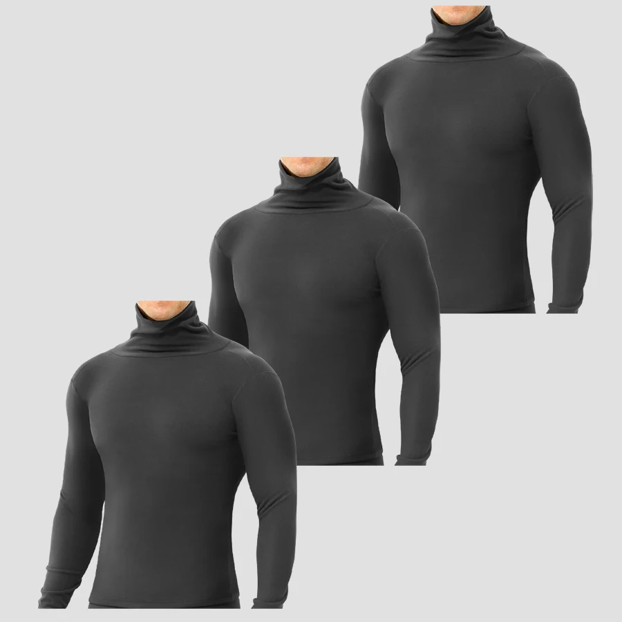 

3Pcs Men's Thermal Underwear with Fleece Lining, Mid-High Collar, Warm and Cold-Resistant, Slim Fit Long Sleeve Base Layer Top