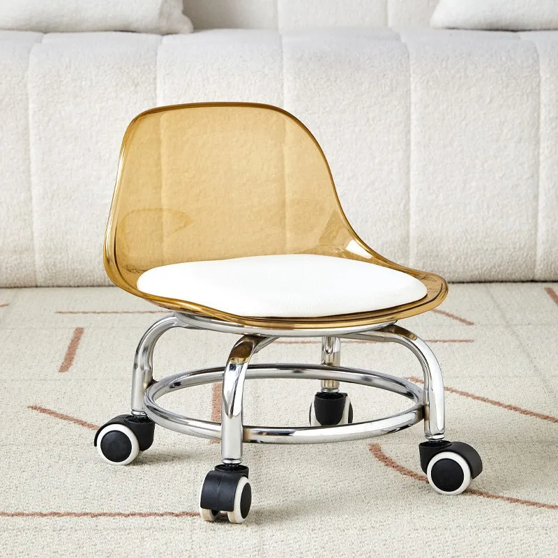 Electroplated Steel Frame Low Stool, Backrest Stool Chair with 360° Rotation & Sliding Stool,Household Low Shoe Changing Stool image 4