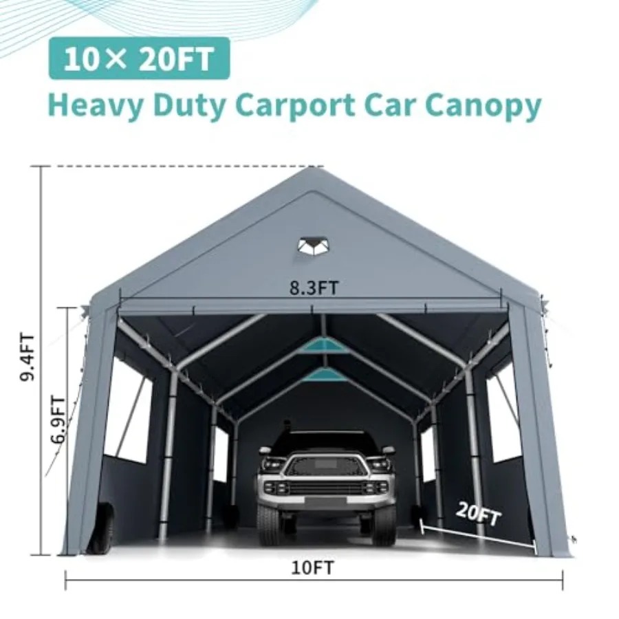 Carports 10X15 Heavy Duty Car Ports with 180G Removable Side Walls, Carport Canopy, Portable Car Port Garage, Car Shelter All W