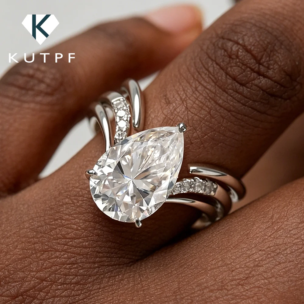 

4Carat Pear Cut Full Moissanite Engagement Ring Set With Certificate S925 silver Pear Cut Lab Diamond Wedding Band For Women
