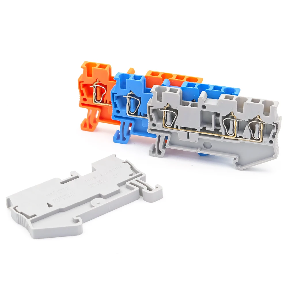 ST 2.5-TWIN DIN Rail Terminal Block 2.5mm² Dual Wire Spring Clamp Connector 300V for Industrial Control Panel (10Pcs) - UL/IEC