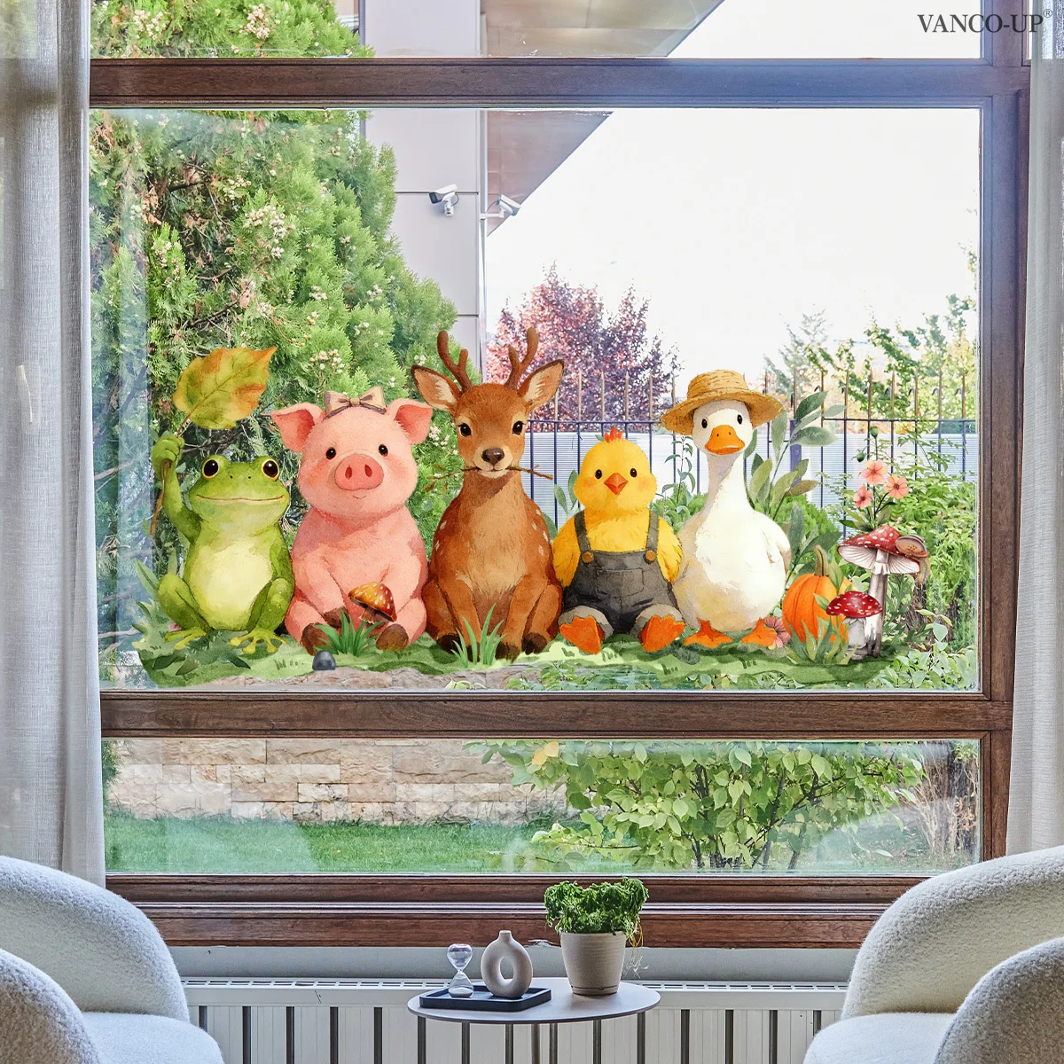 1pc Forest Animal Gathering Wall & Window Sticker, Self-Adhesive Decorative Sticker,Suitable for Windows,Doors,Kids Room,Kitchen