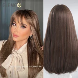 ELEMENT – perruque synthétique longue lisse brune noire avec frange, perruque pour femmes, fête quotidienne, Cosplay, cheveux Lolita naturels résistants à la chaleur