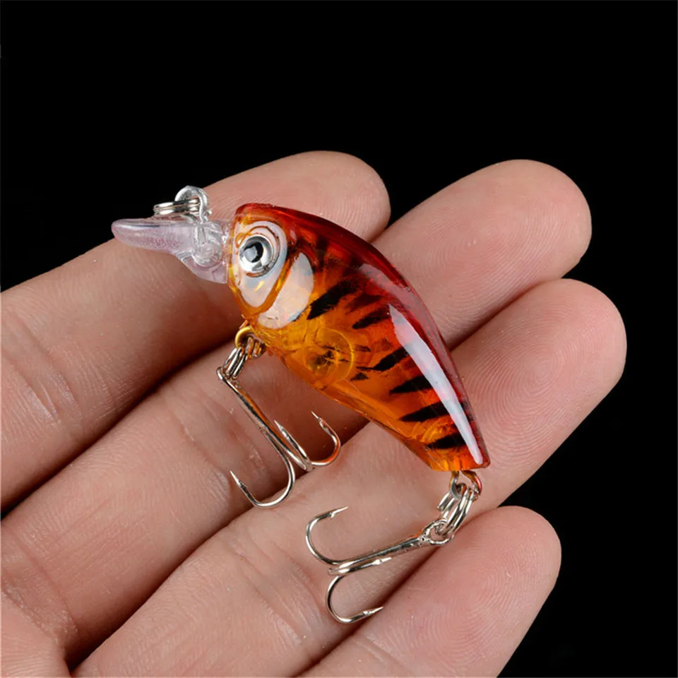 LINGYUE New 1pcs Small 4.5cm 4g Laser Hard Crank Fishing Lure Crankbait Treble Hooks 3D Eyes Plastic Bait Wobbler Tackle Pesca