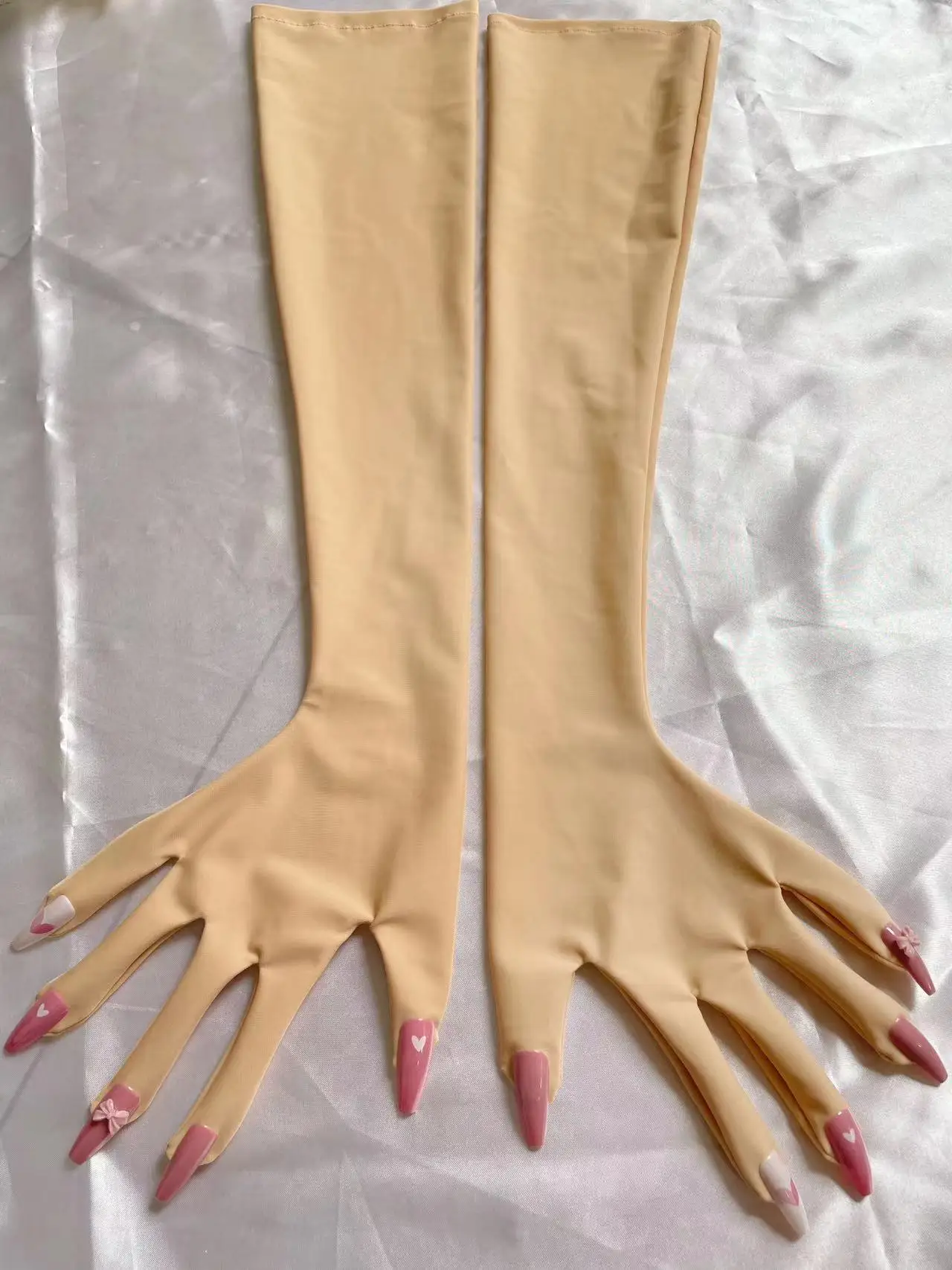 

crossdress Cosplay female and male flesh/pink flesh kigurumi zentai skin long gloves with nails service