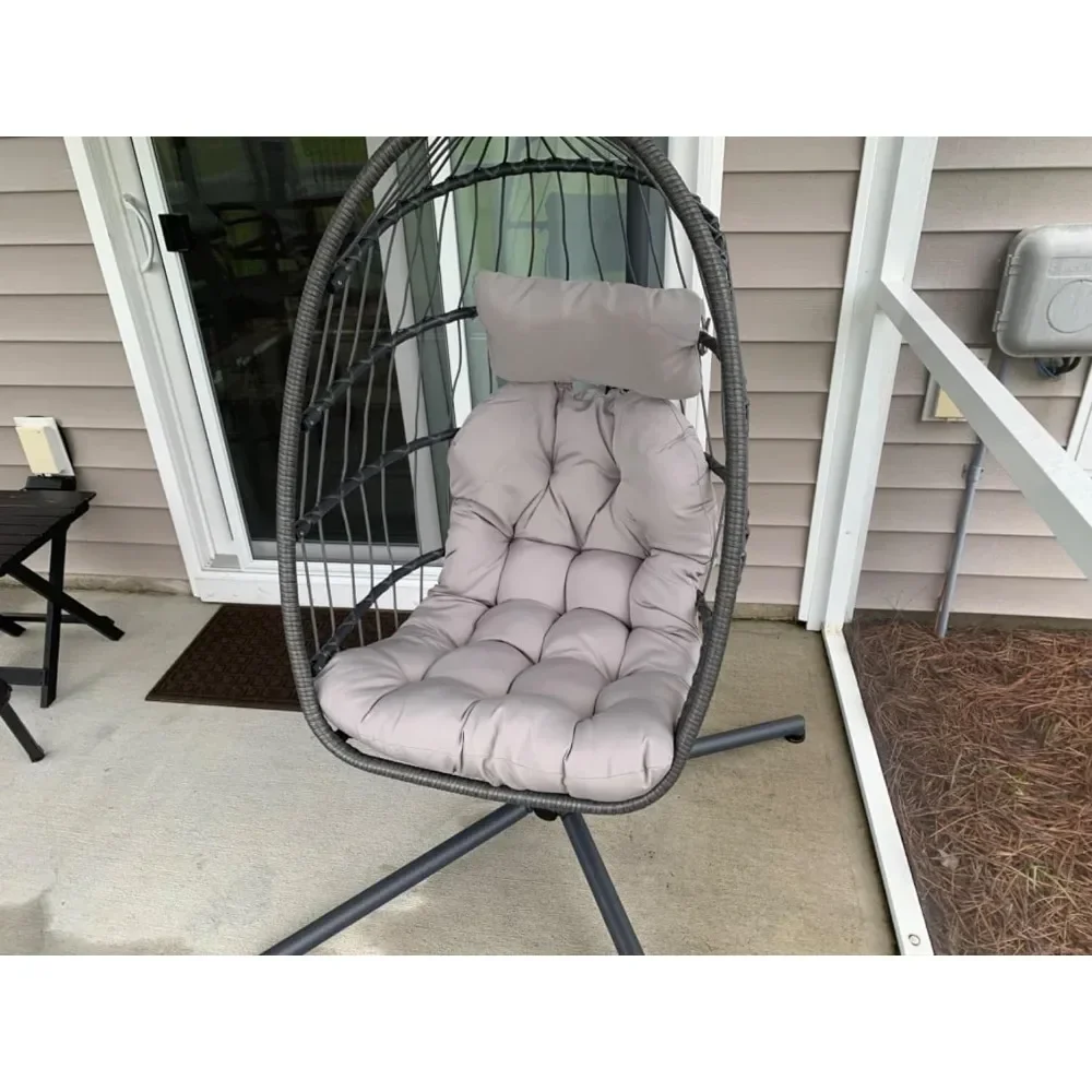 Egg Swing Chair with Stand, Rattan Wicker Hanging  for Outdoor Patio Hanging Basket Hammock UV Resistant Cushion 350lbs Capacity