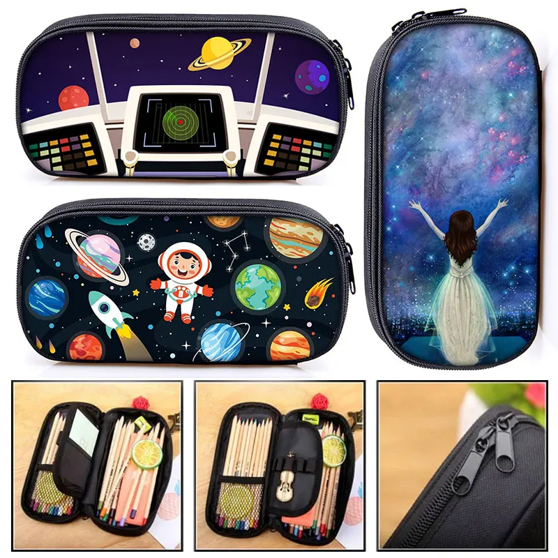 

Space Astronaut Print Pencil Case Women Astronaut Spaceship Stars Teenagers Stationary Bags Organizer School Cases Supplies Gift