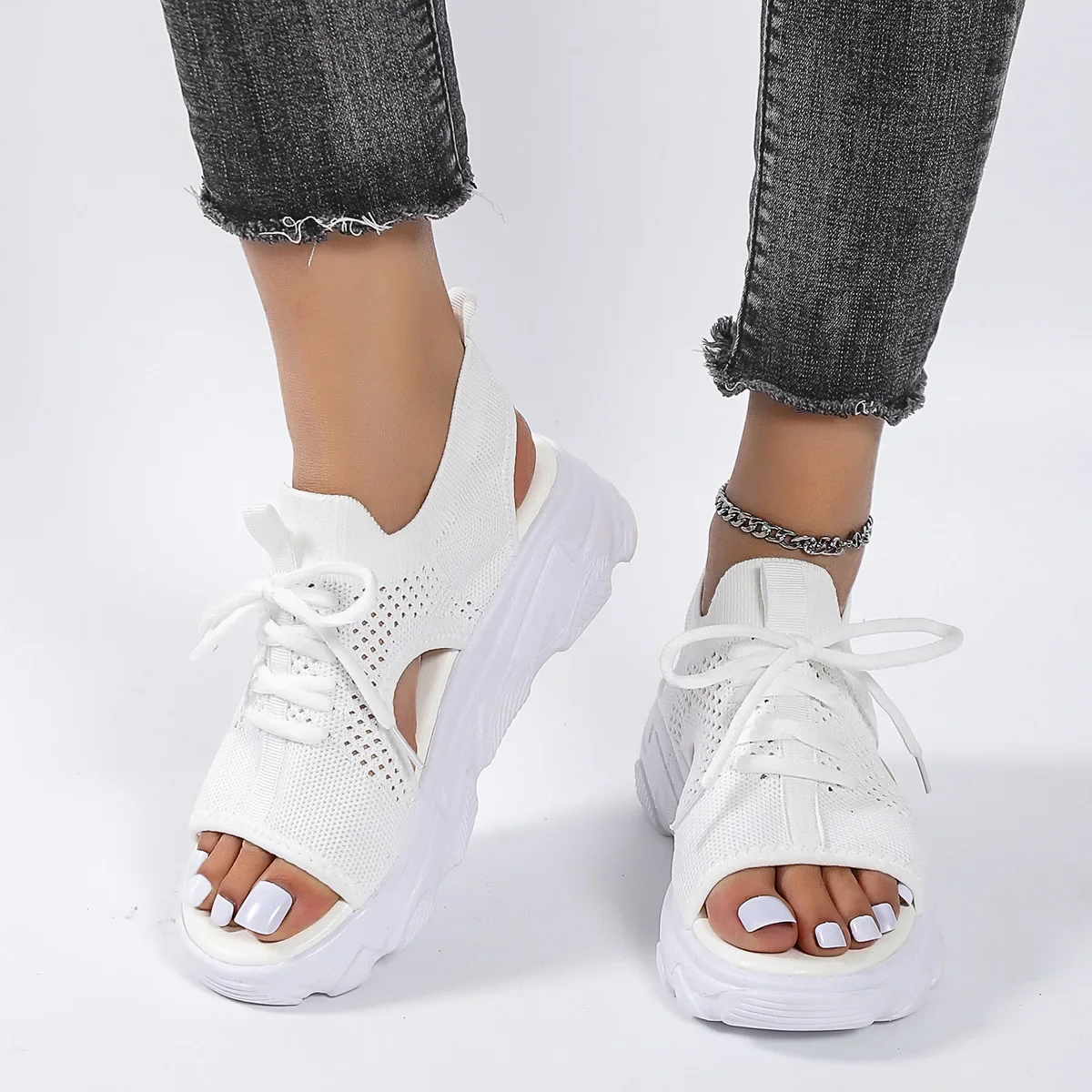 Sandal Women Summer 2023 Casual Platform Shoes Thick-Soled Lace-Up Sandalias Open Toe Beach Shoes for Women Zapatos Mujer