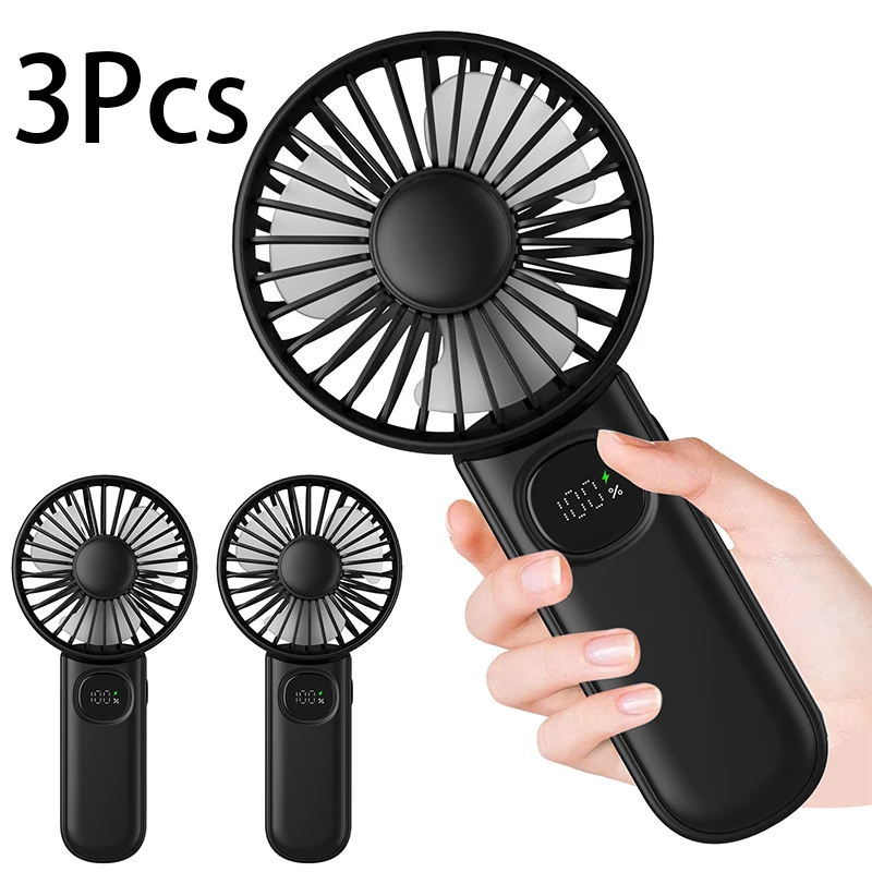 3Pcs Handheld Convenient Fans Portable Mini Fan with Digital Display Mini Fan