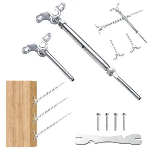 30 Pack T for 1 6 Stainless Steel Adjustable Cable Railing Kit for wood Post - for 1 /8 Wire Rope, Marine Grade, 0 for 1 80°