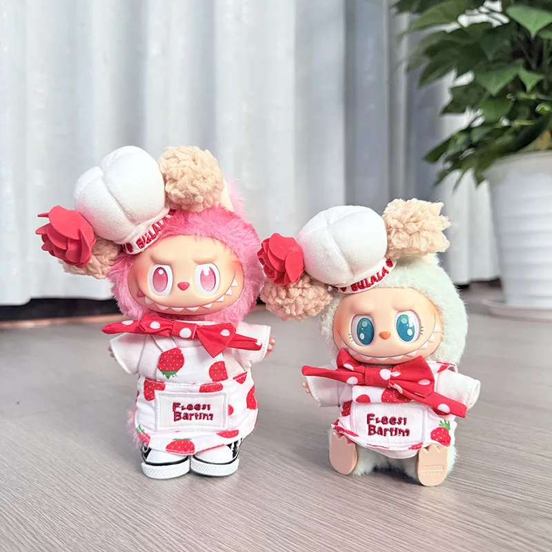 

Clothes For Labubu Cute Doll Sweet Chef Strawberry Set With Rose Decor Chef Hat Apron Christmas Gift For 15/17cm 1st-3rd Gen