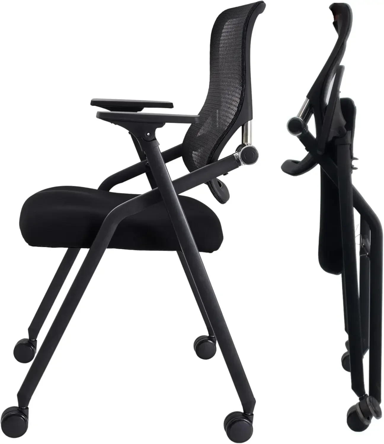 PRO, Stackable & Foldable Conference Room Chairs with 2X Thick Cushion, Lumbar Support, Armrest - Mesh Bouncing Back for Office