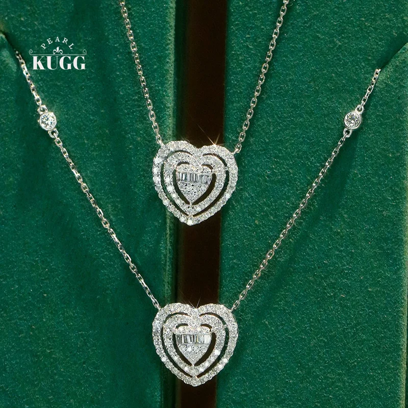 

KUGG 100% ожерелье из белого золота 18 карат, романтическая форма сердца, 0,70 карата, ожерелье с подвеской из настоящего натурального бриллианта для женщин, свадебные украшения