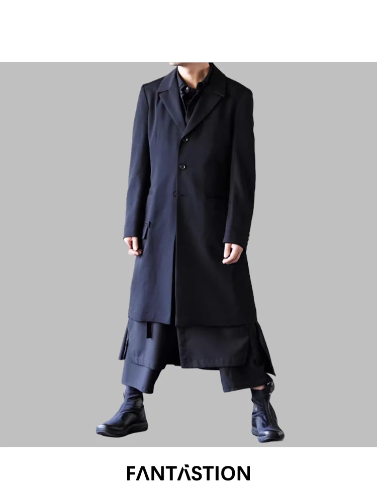 

FANTASTION Classic Blazer mid length jacket Flip collar single breasted design Trench coat Suit jacket overcoat casual Blazers