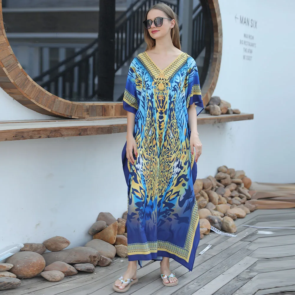 Plus Size Boho Cover Up Dress, damska Plus Colorblock nadruk w paski rękaw w kształcie skrzydła nietoperza dekolt w szpic z nieregularnym brzegiem