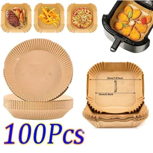 100/50PCS Air Fryer Paper Trays Airfryer Baking Paper Molds Square Round Oil-proof Air Fryer Disposable Cooking Paper Liner