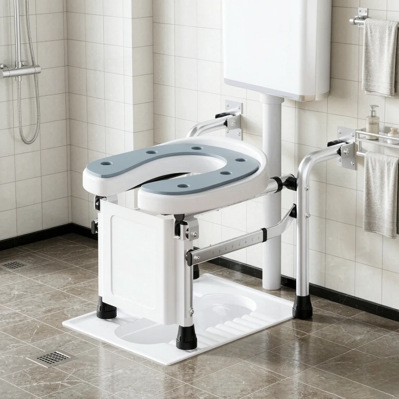 Wall Mounted Foldable Commode Chair No Drill Large U Opening Splash Guard Seat Cushion for Seniors Bathroom Home Care 이동식 변기 의자