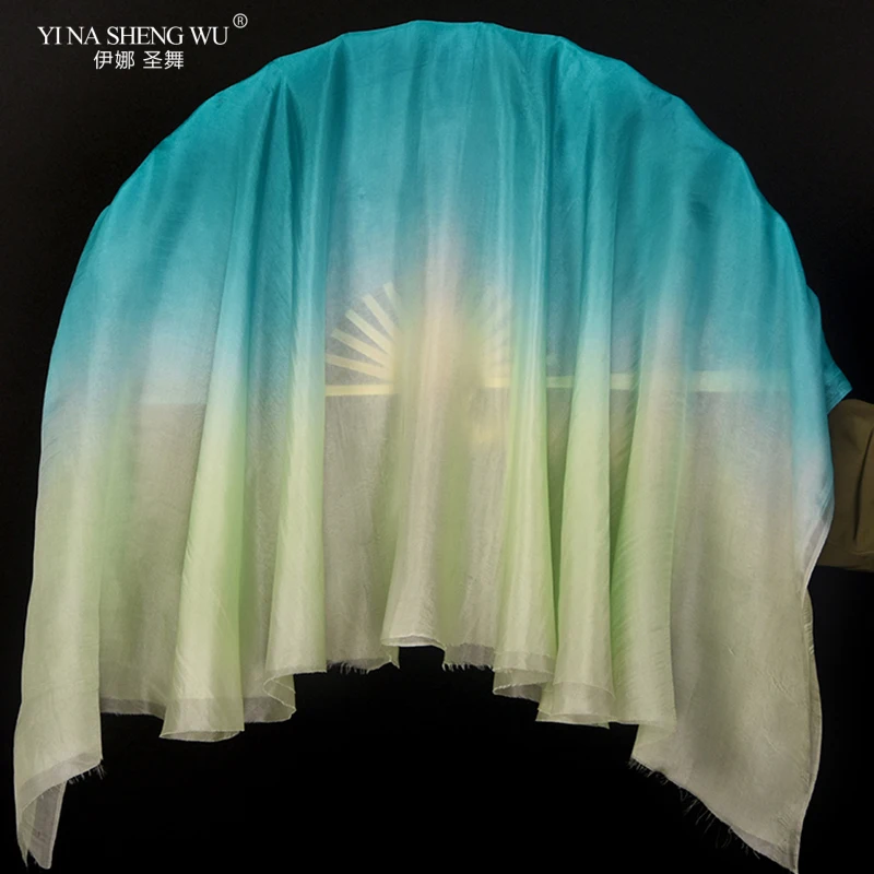 1PC 100%Silk Veil Fan Bamboo Handle Mint Green Light Color Belly Dance Prop Costume Accessory Double Side Extra Long Flowy 86cm