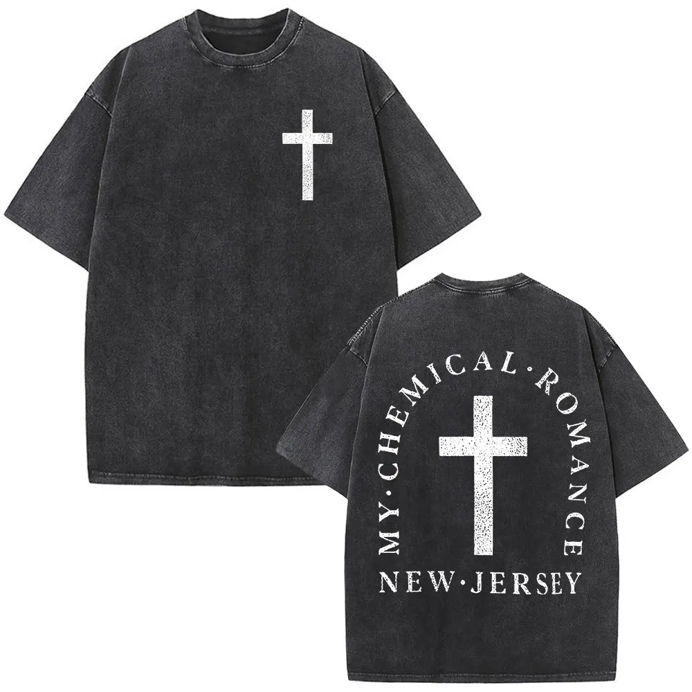 

Vintage Washed My Chemical Romance Christian Jesus T-shirts Men Women Clothing Gothic Punk Band Oversized T Shirts Streetwear