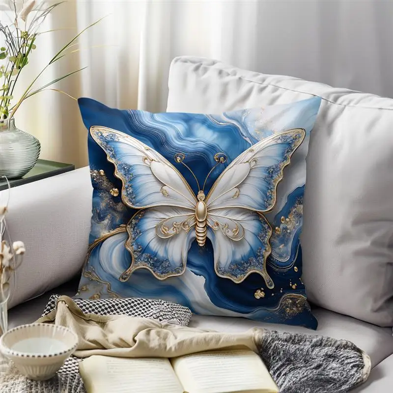 3D Butterfly Blue/Black Print Home Decor Pillowcase Bedroom Living Room Sofa Decoration Polyester Cushion Cover With Zipper