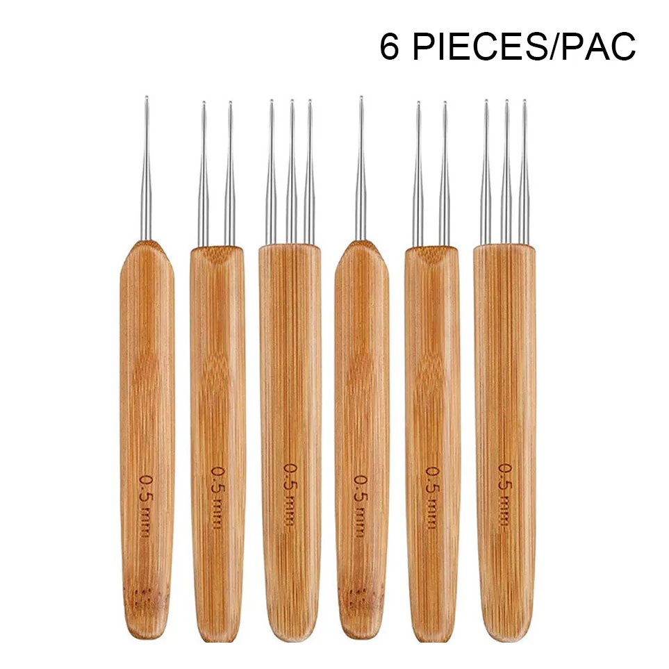 6 pieces hair crochet needles set 0.5MM size dreadlocks hair braiding tools for hair crocheting