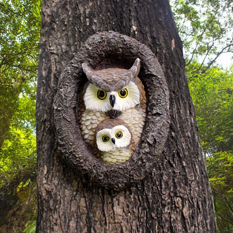 ‌Mother Owl Tree Decor - Realistic Resin Figures for Garden & Patio‌