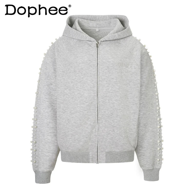 

Fashion Pearl Zipper Sweatshirts Men Women 2025 New Trendy Versatile Hoodies Jackets Stylish Handsome Delicate Long Sleeve Tops
