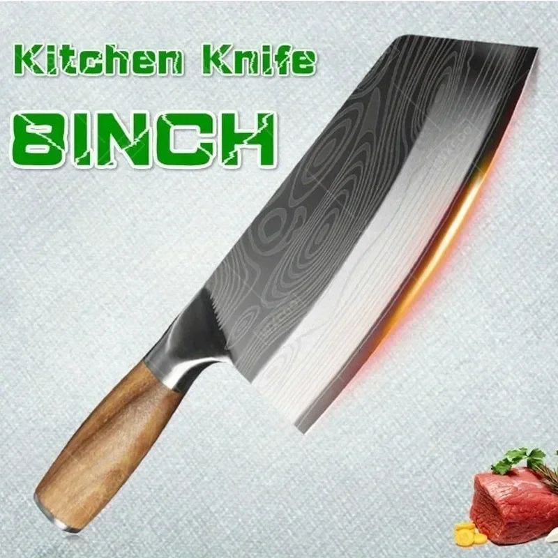 Cuchillo de Chef de cocina de acero inoxidable, cuchillo Santoku para filetear y deshuesar con láser, patrón de Damasco, herramientas de cocina, 1 ud./3 uds.