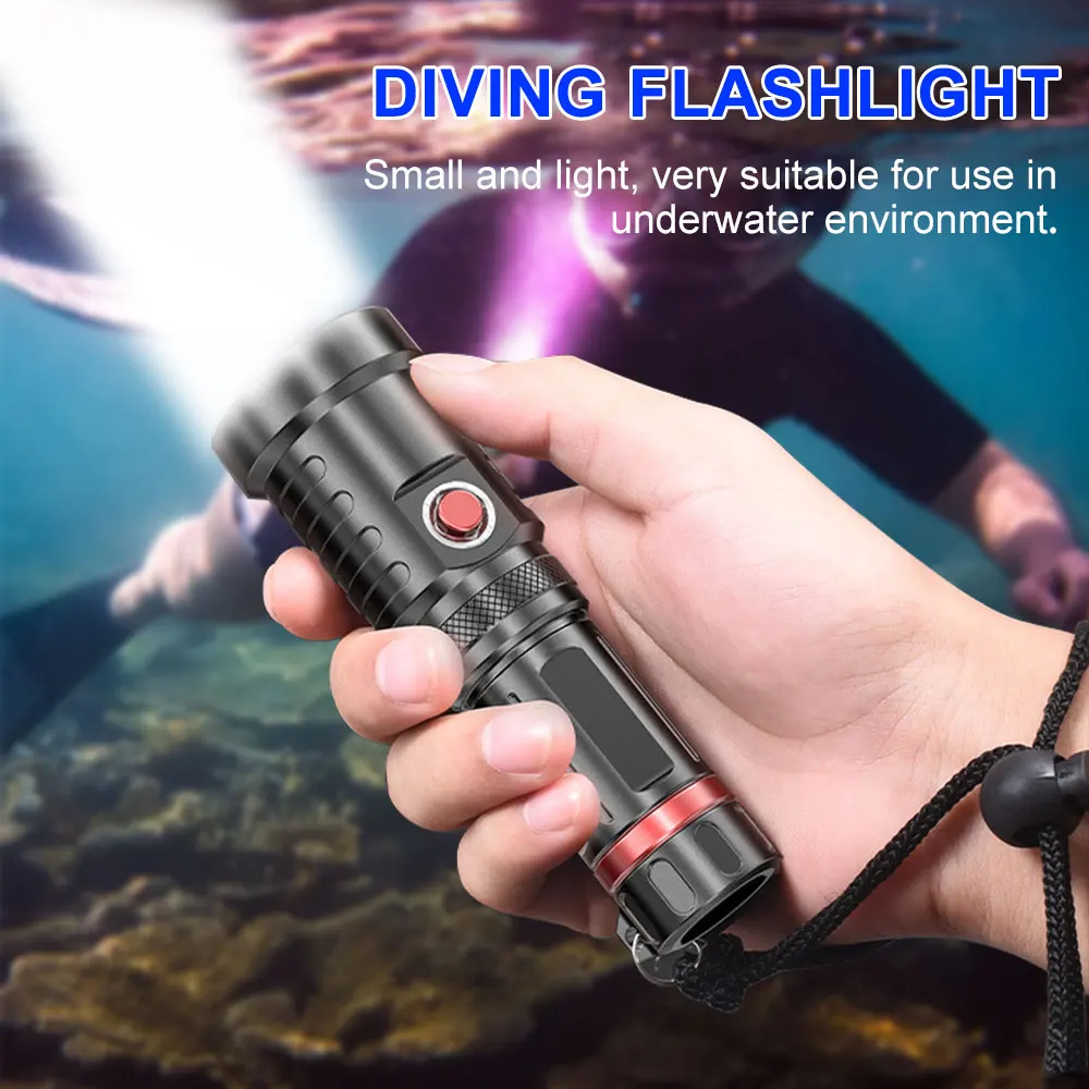 Powerful Diving Flashlight 18650 High Power Led Torch Flashlight Underwater IPX8 Waterproof Rechargeable Profession Hand Diving