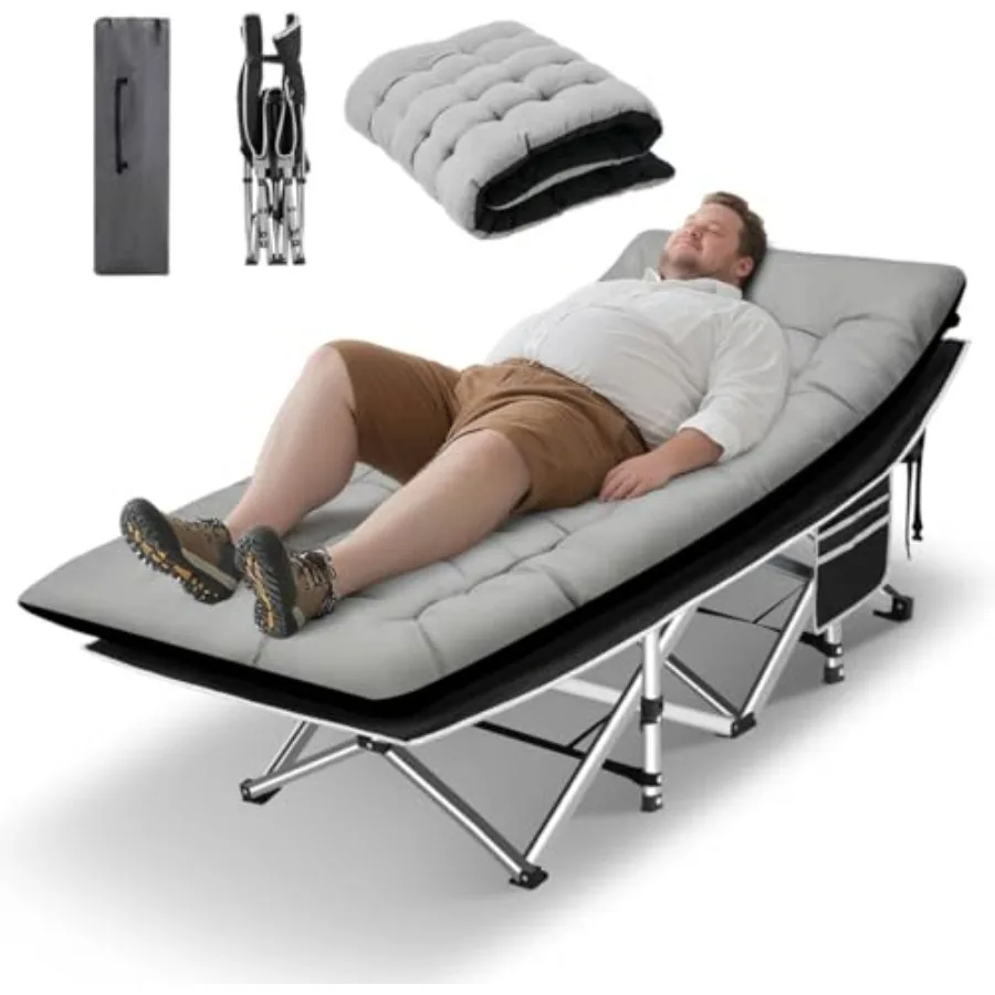 

Портативная раскладушка для кемпинга для взрослых, ширина 28 дюймов, максимальная нагрузка 600 фунтов, с толстым матрасом и сумкой для переноски