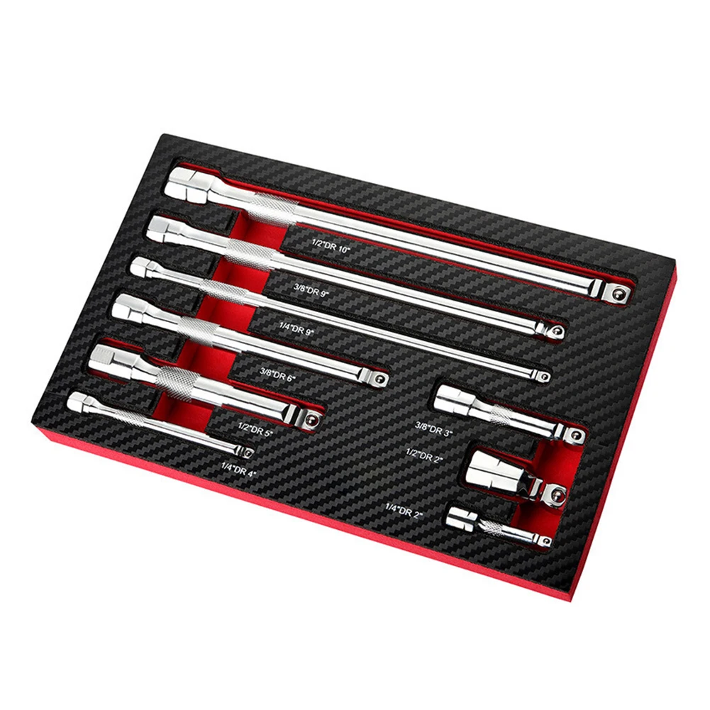 9 Piece Socket Extension Bar Set 1/4 3/8 1/2 Inch Drive with EVA Storage Tray for Quick Identification and Tool Organization