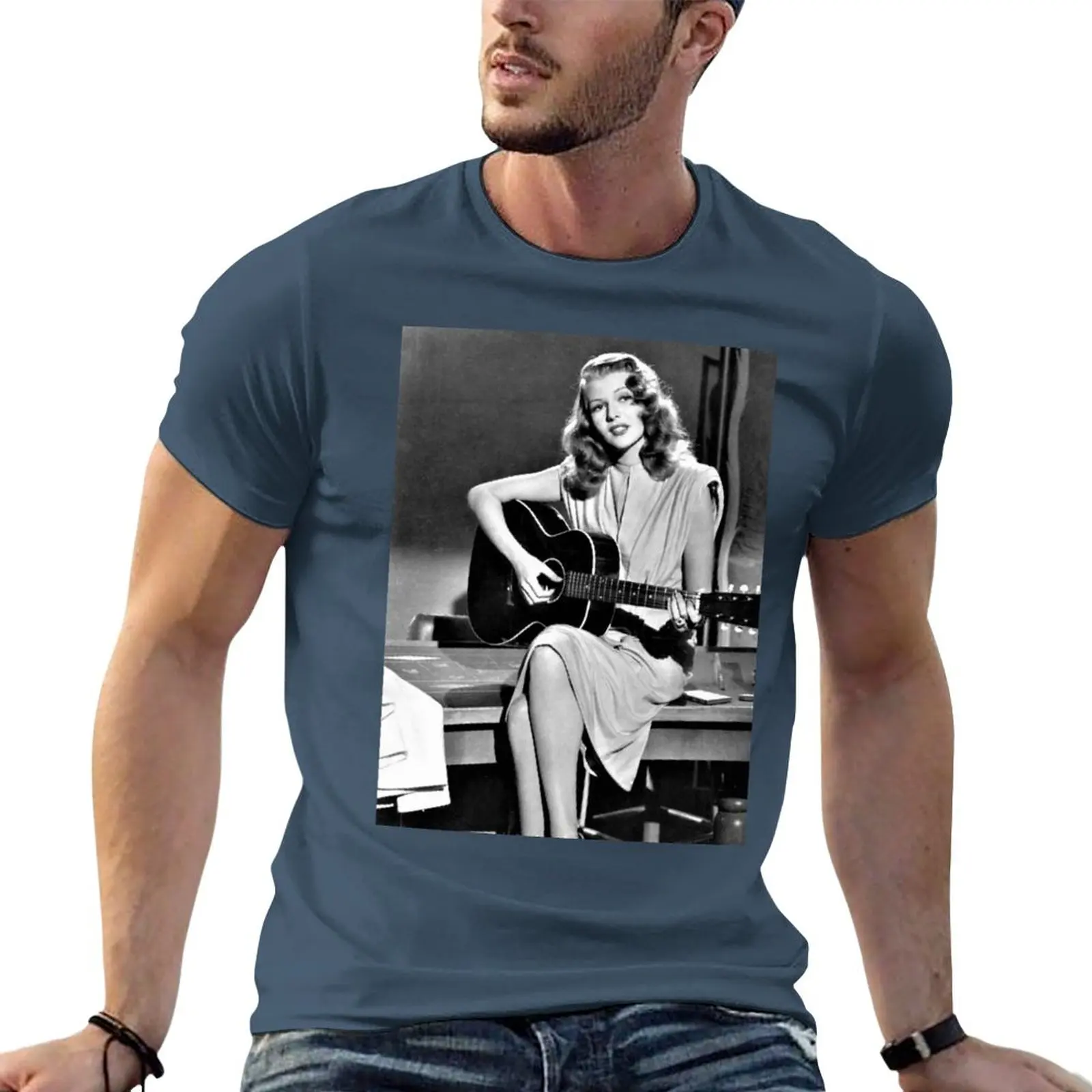 Rita Hayworth playing guitar in movie Gilda T-Shirt funny t shirts black t shirts T-shirts for men cotton