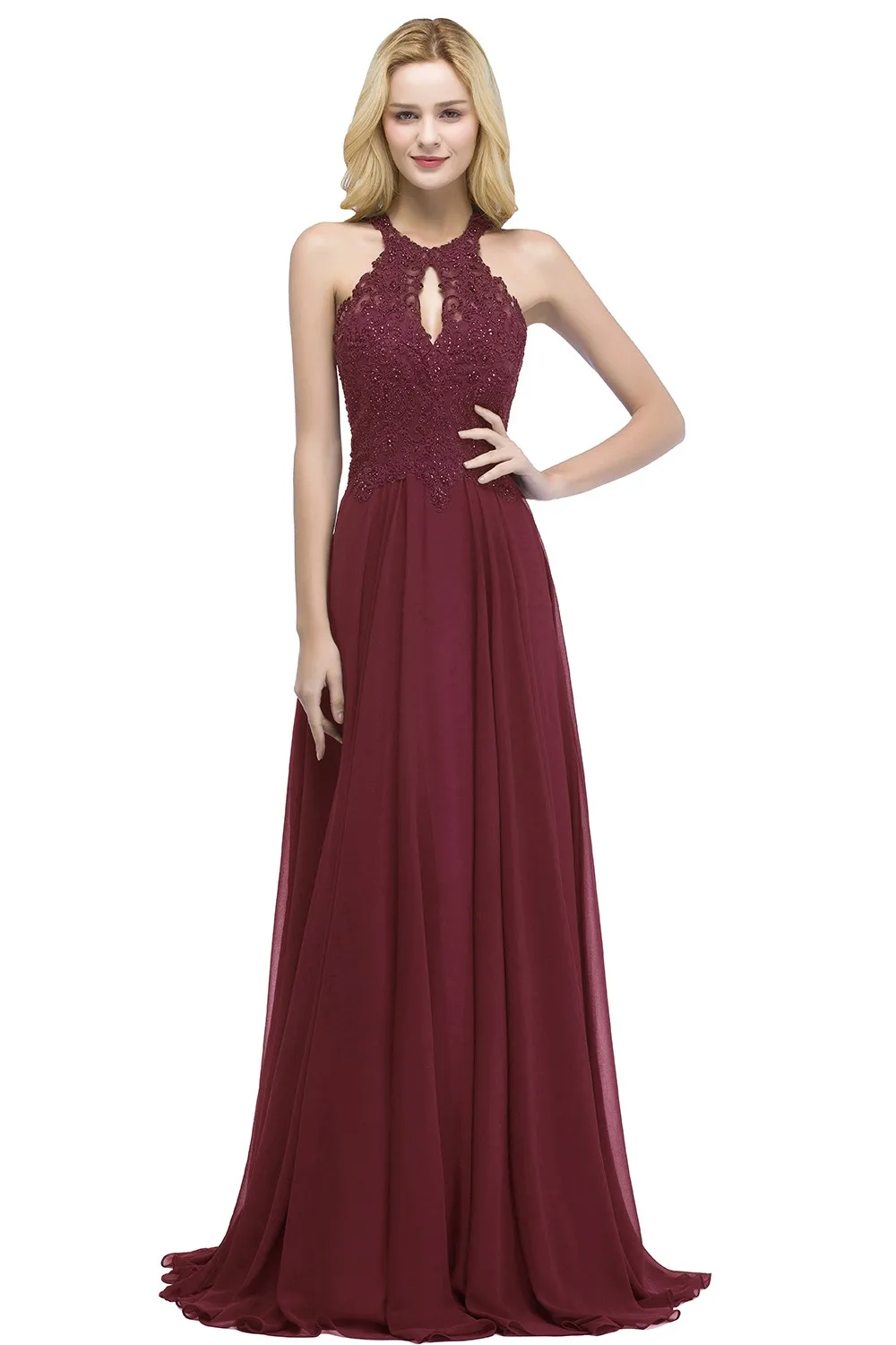 Chiffon Elegant Evening Dress Women A-line Halter Jersey Fishtail with Beaded Motif Layers Over the Bodice Evening Party Gowns