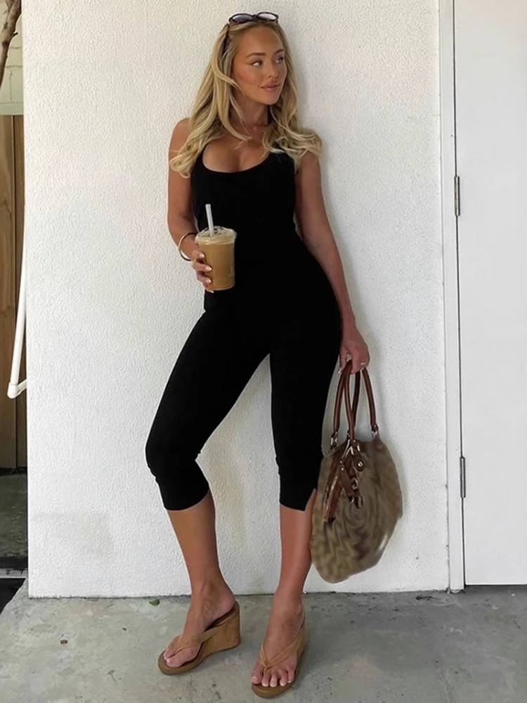 

Neck-mounted One Piece Jumpsuit Women Sexy Streetwear Backless Overalls Calf-Length Bodycon Rompers Sleeveless Tops Club Outfits